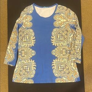 J McLaughlin Blue Paisley Long Sleeve Top